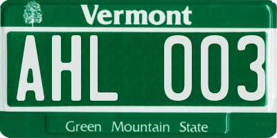 VT license plate AHL003