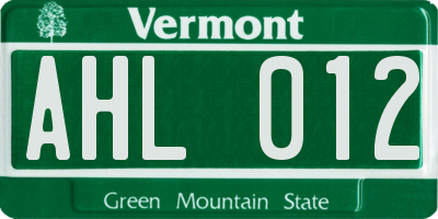 VT license plate AHL012