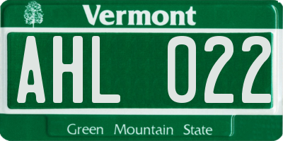 VT license plate AHL022