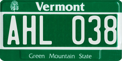 VT license plate AHL038