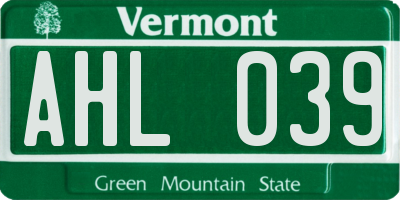 VT license plate AHL039