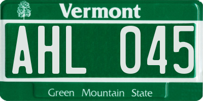 VT license plate AHL045