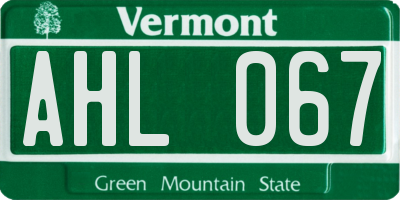 VT license plate AHL067