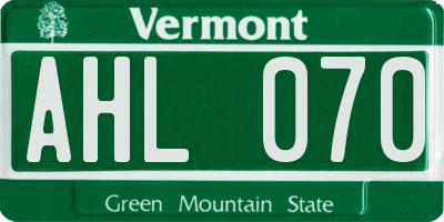 VT license plate AHL070