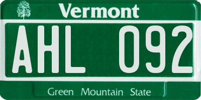 VT license plate AHL092