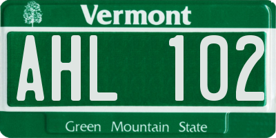 VT license plate AHL102