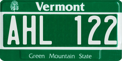 VT license plate AHL122