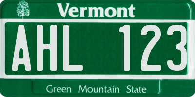 VT license plate AHL123