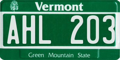 VT license plate AHL203