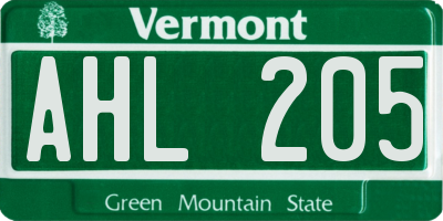 VT license plate AHL205