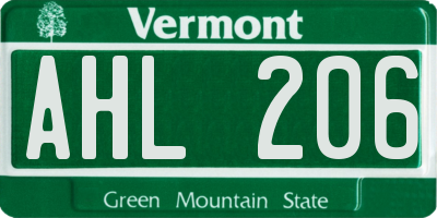 VT license plate AHL206
