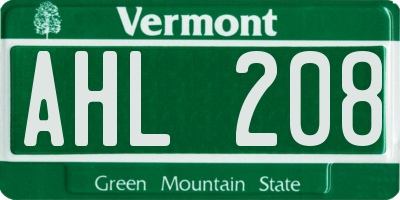 VT license plate AHL208