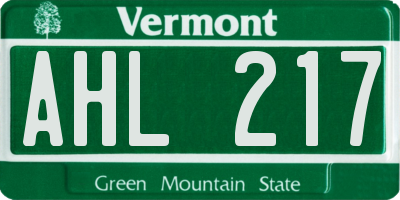 VT license plate AHL217