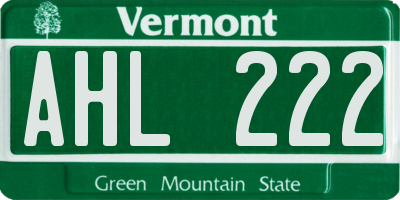 VT license plate AHL222