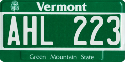 VT license plate AHL223