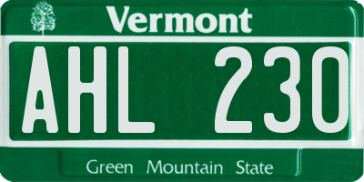 VT license plate AHL230