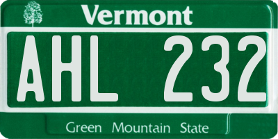 VT license plate AHL232
