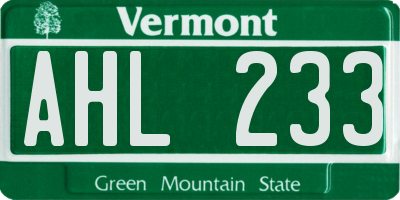 VT license plate AHL233