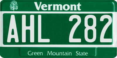 VT license plate AHL282