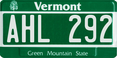 VT license plate AHL292