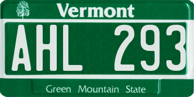 VT license plate AHL293
