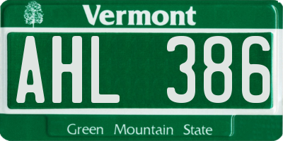 VT license plate AHL386