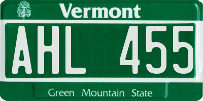 VT license plate AHL455