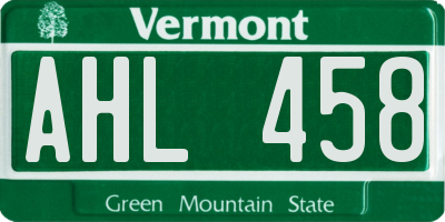 VT license plate AHL458