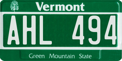 VT license plate AHL494
