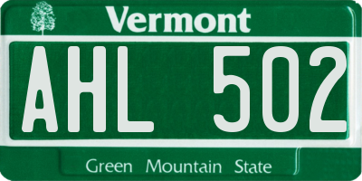 VT license plate AHL502