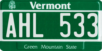 VT license plate AHL533