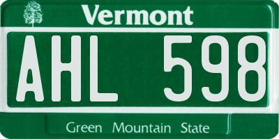 VT license plate AHL598