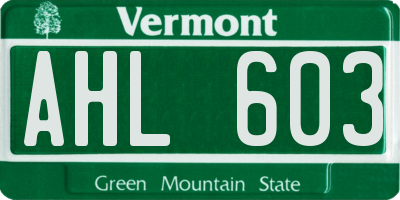 VT license plate AHL603
