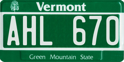 VT license plate AHL670
