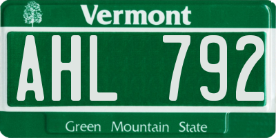 VT license plate AHL792