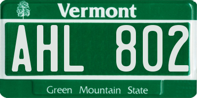 VT license plate AHL802