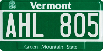 VT license plate AHL805