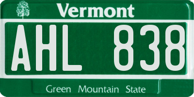 VT license plate AHL838