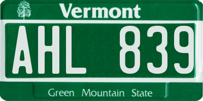 VT license plate AHL839
