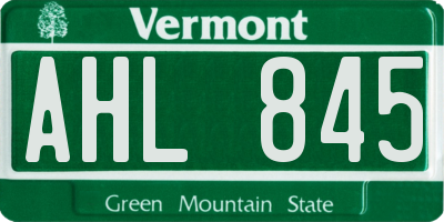 VT license plate AHL845