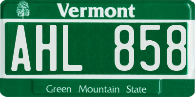 VT license plate AHL858