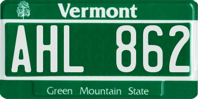 VT license plate AHL862