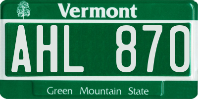 VT license plate AHL870