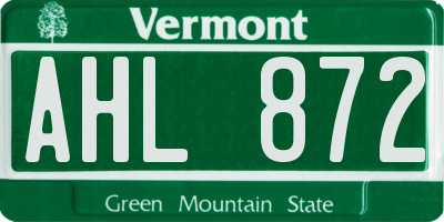 VT license plate AHL872