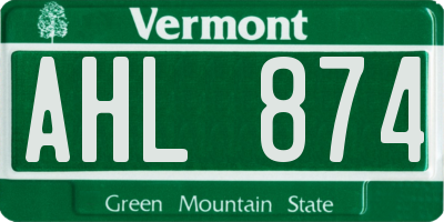VT license plate AHL874