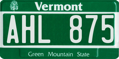 VT license plate AHL875