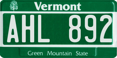 VT license plate AHL892