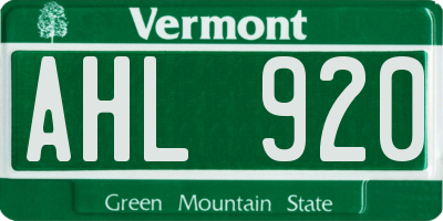 VT license plate AHL920