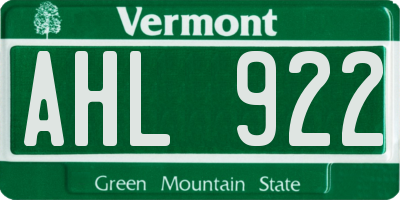 VT license plate AHL922