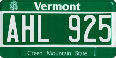 VT license plate AHL925